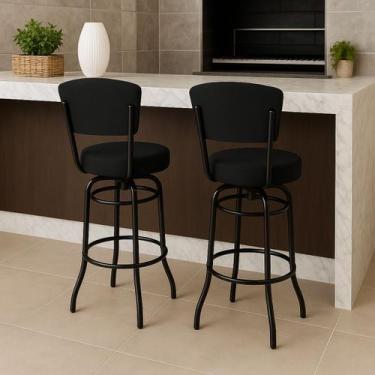Imagem de Banqueta Bar com Encosto Giratória Altura 65cm cor Preta Assento gross