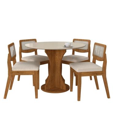 Imagem de Mesa Linares Com 4 Cadeiras Sextavada Freijó/off/bouclé Off White - Ma
