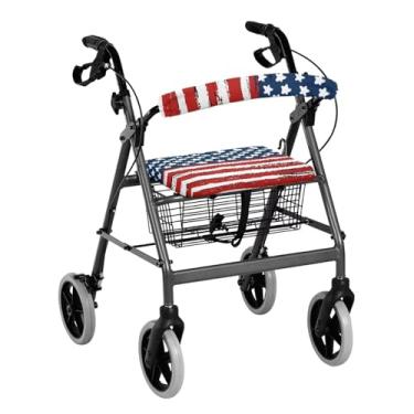 Imagem de Hechitok Capa de assento de andador rollator bandeira americana macia e confortável capa de assento rollator andador macio com capa de assento capa de assento lavável para caminhantes para idosos