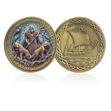 Imagem de CHURYUML Moeda Viking Odin - Moeda Vikings Longship Challenge, Token Nordic Culture Token Nordic Mitology Warrior Symbol Amuleto Viking Gifts for Men Women Collectors