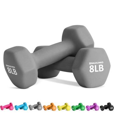 Imagem de Balelinko Haltere revestido de neoprene com peso à mão, haltere para exercícios físicos em casa, academia, treino, treinamento de força, pesos livres para mulheres, homens, idosos, adolescentes e jovens, 3,6 kg cinza, par