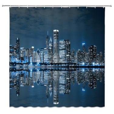 Imagem de Paisagem Cortina de Chuveiro Cidade Ponte Edifício Cortinas de Banho Retro Preto Branco Foto Decorações de Banheiro Cortina,1482G,L90xA180cm