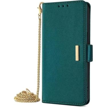 Imagem de LYJSMGZ Capa fólio para Sony Xperia 1 VII, capa protetora interna macia de couro transversal com corrente de metal, capa interna de proteção total, verde, Xperia 1 VII