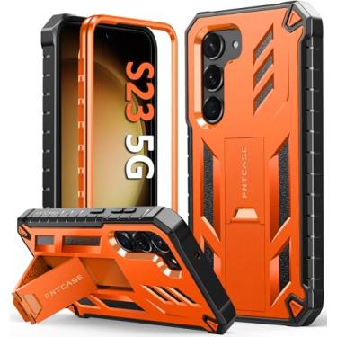 Imagem de Capa protetora para Samsung Galaxy S23: Capa de telefone robusta de camada dupla à prova de choque com protetor de tela integrado e suporte| Proteção resistente texturizada de grau militar à prova de quedas 6,1 polegadas laranja