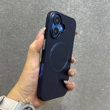 Imagem de Capa de celular com padrão listrado cinza dourado de titânio para iPhone 16, 15, 14, 13 e 12 Pro Max, capa rígida magnética à prova de choque, azul marinho, para iPhone 13