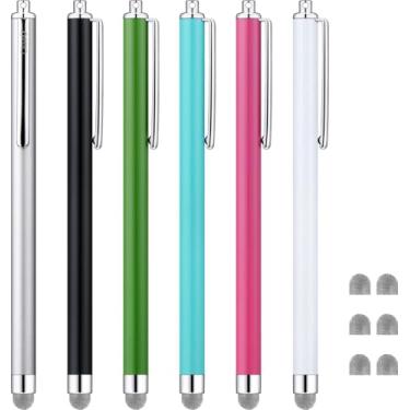 Imagem de ChaoQ Canetas Stylus para telas sensíveis ao toque, caneta capacitiva de fibra de malha (pacote com 6), com 6 pontas de malha substituíveis (preto, branco, rosa, verde, azul celeste, prata)
