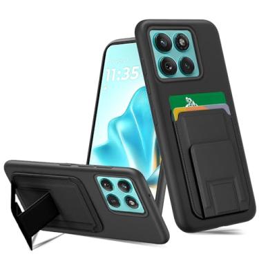 Imagem de Capa para celular Motorola Moto Edge 60 Fusion com suporte dobrável, porta-cartão, à prova de choque, capa protetora para Moto Edge 60 Fusion - preta
