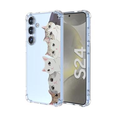 Imagem de OEURVQO Capa para Galaxy S24 Samsung S24, estampa de gato fofo com desenho animado animal, amortecedor à prova de choque de TPU macio, capa protetora de silicone para celular para Samsung Galaxy S24