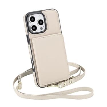 Imagem de uCOLOR Capa feminina tipo carteira para iPhone 16 Pro, bolsa transversal com zíper com alça de ombro e porta-cartões com bloqueio de RFID (bege, iPhone 16 Pro)