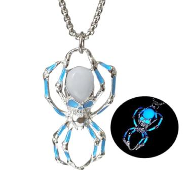Imagem de LXSSLY Colar de aranha para homens e mulheres, pingente de animal luminoso punk, pingente de aranha, joia hip-hop que brilha no escuro, 22.3 in, Zinco, Sem Pedra Preciosa