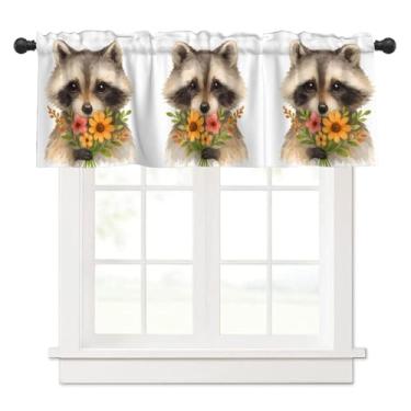 Imagem de NeuKim Cortinas de cozinha com buquê de guaxinim cinza para janelas, sanefas, bolso para varão, aquarela, floral, tratamento de janela, 1 painel, 137 x 45 cm