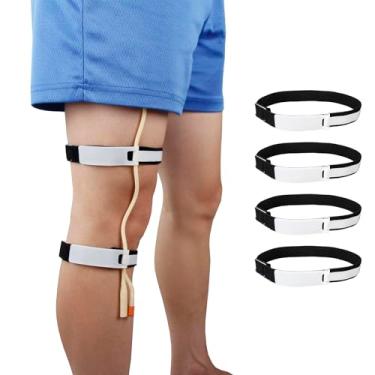 Imagem de 4 peças de suporte de cateter para perna Foley suporte de cateter urinário suporte de tubo de cateter antiirritação (preto)