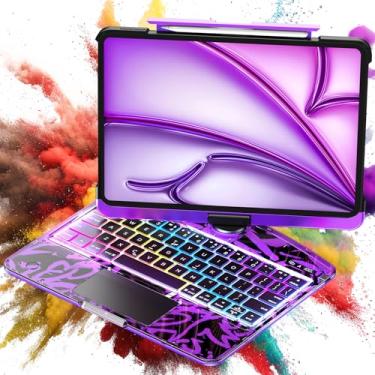 Imagem de TSQQST Capa transparente com teclado sem fio para iPad Air de 13 polegadas (M3/M2, 2025/2024)/iPad Pro 12,9 polegadas (6/5/4/3 gerações), retroiluminação de 7 cores, suporte para lápis e trackpad