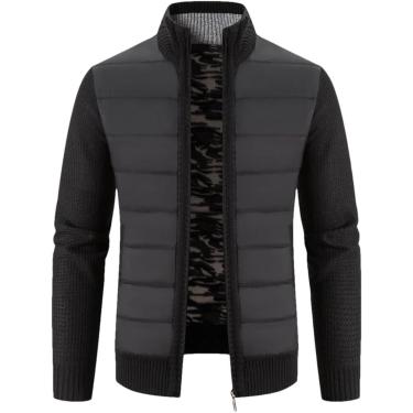 Imagem de Jaqueta De Suéter De Gola Erguida Para Homens Cardigan De Malha Solta Inverno Quente Com Zíper, Black, XXL