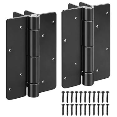 Imagem de KABMOZ, Dobradiças de portão resistentes, 1 par de 14 cm, material de liga de alumínio durável, peça de hardware de cerca de porta de fechamento automático de garagem, com parafusos de fixação, preto