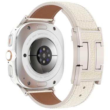 Imagem de CHANCHY Pulseira magnética de couro compatível com Samsung Galaxy Watch Ultra de 47 mm (2025) (2024), pulseira elegante de couro de grão superior sem lacunas com fivela H para mulheres e homens