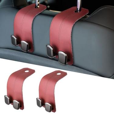 Imagem de ongfuwu 2 peças de ganchos de encosto de cabeça para assento de carro, gancho de couro para carros, suporte para bolsa de compras, bolsa de mão, guarda-chuva, organizador de encosto de cabeça
