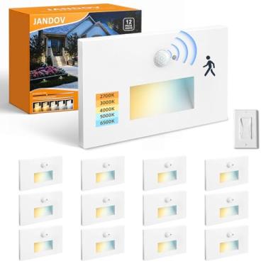 Imagem de Luzes de escada com sensor de movimento para ambientes internos e externos, lâmpada LED regulável de 5CCT com interruptor, 4W 300LM, 2700K-6500K, IP66 à prova d'água 120 V escada escada iluminação de