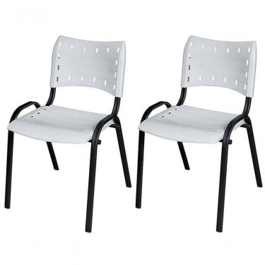 Imagem de Cadeira Iso Base Preto Igreja, Escola, Escritório - Branco Kit 2 Peças