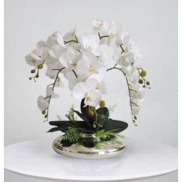 Imagem de Arranjo Com 6 orquídeas Artificias Brancas Vaso Ikebana - La Caza Stor