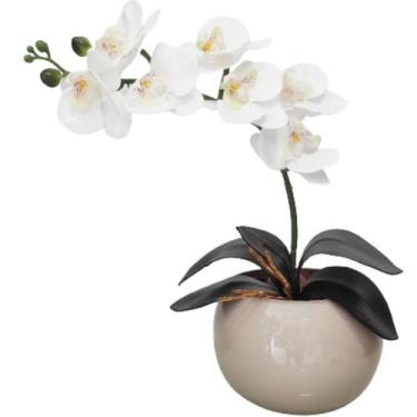 Imagem de Arranjo 1 Flor Orquídea Real Branca Delicada Vaso Bege - La Caza Store