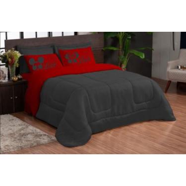 Imagem de Edredom dupla face casal king box estampado 05 peças vermelho preto - 
