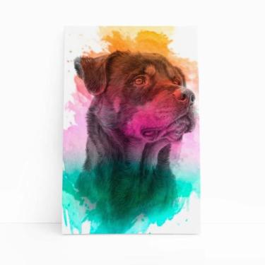 Imagem de Quadro Rottweiler Cachorro Colorido Aquarela Canvas 20X30Cm - Plimshop