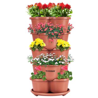 Imagem de VIVOSUN Vaso empilhável de jardinagem vertical de 5 camadas para Stawberries, flores, ervas, vegetais marrom