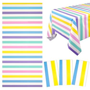 Imagem de NiHome 3 peças de toalha de mesa descartável 137 x 274 cm para mesas de 2,4 m, capas de mesa de plástico resistente a óleo à prova de derramamento para aniversário, piquenique, casamento, férias