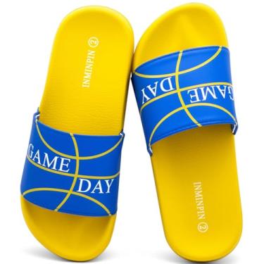 Imagem de INMINPIN Sandália infantil para meninos e meninas, com sprots de bola, ultraconfortável, praia, piscina, chuveiro, escorregador doméstico, ambientes internos e externos para fãs de esportes, Amarelo