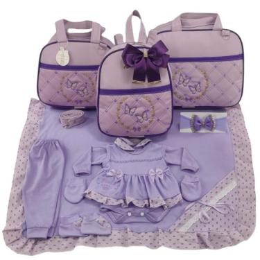 Imagem de Kit bolsa maternidade 3 peças borboleta menina + saida maternidade - L