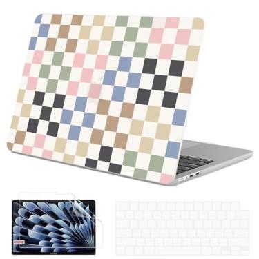 Imagem de G JGOO Compatível com MacBook Air 15 polegadas 2025 2024 2023 versão M4 A3241 M3 A3114 M2 A2941, capa rígida de plástico protetor transparente + capa de teclado + protetor de tela, xadrez colorido