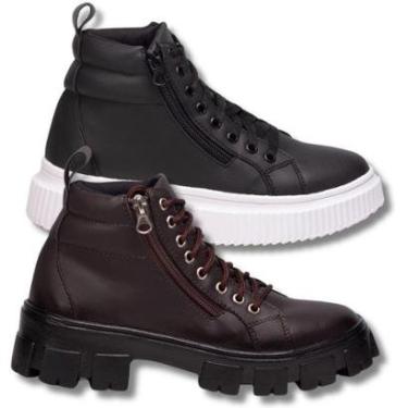 Imagem de Kit Tenis Feminino Preto + Coturno Feminino Tratorado Marrom. Esltico Skate, Balada.-Feminino