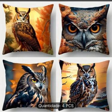 Imagem de Kit 4 Capas de Almofada 40x40 Coruja Sublimada Micropercal Estampada D