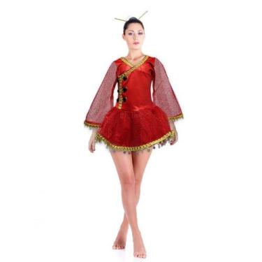 Imagem de Fantasia Gueixa Feminina Adulta Com Kanzashi Vestido Japonesa Oriental