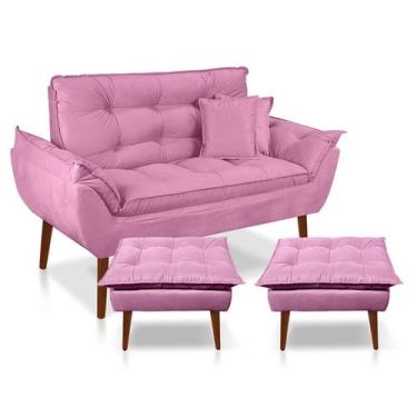 Imagem de Kit Poltrona Decorativa Namoradeira 2 Puffs Opala e 2 Almofadas Suede 