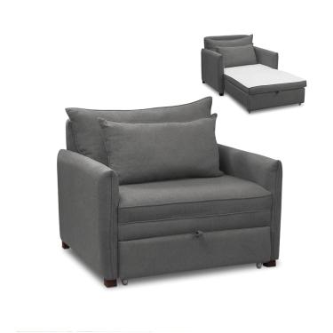 Imagem de Poltrona Cama Retrátil Solteiro com Rodízio Cloe Bouclê Cinza Escuro E03 - D'Rossi
