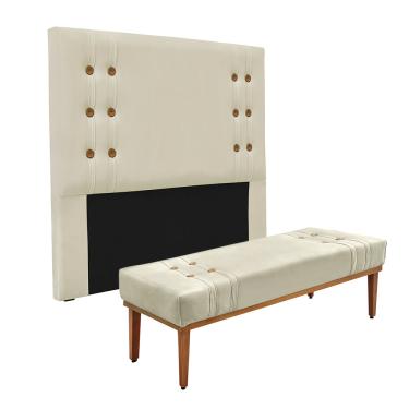 Imagem de Cabeceira Cama Box Queen 160cm e Recamier Gênova Veludo Bege S04 - D'Rossi