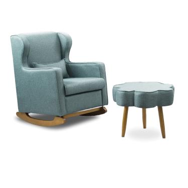 Imagem de Poltrona de Amamentação Base Balanço e Puff Flower Linho Azul E03 - D'Rossi