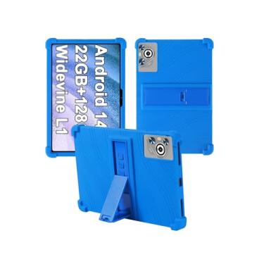 Imagem de Capa para tablet Dghrti TAB30 2025 Android 14 de 10,1 polegadas, capa protetora de borracha leve à prova de choque WUNIAK com suporte, capa protetora ajustável de silicone macio para crianças, azul
