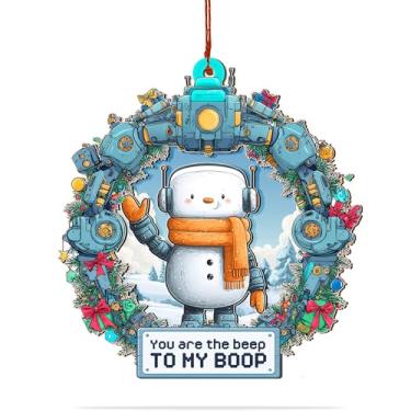 Imagem de Ornamento de robô, ornamentos engraçados de robô de Natal, camada dupla 3D de madeira acrílica, decoração de férias para árvore de Natal, presente para casais nerds e entusiastas de robótica