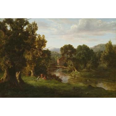 Imagem de O Velho Moinho Vida no Campo Mulher Ordenhando Vaca Menino Brincando com Cachorro Paisagem Campestre Pintura de George Inness Repro em Tela"canvas" ou Arte em Papel (Arte Papel, 21cm X 30cm)