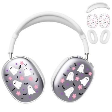 Imagem de BlHMCASE Capa de fone de ouvido para AirPods Max, capas de fone de ouvido transparentes Kawaii, fantasma de Halloween, capa de silicone branca para fones de ouvido para Apple AirPods Max