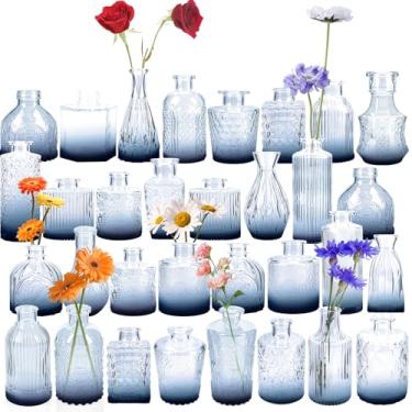 Imagem de Yirilan Conjunto de 32 vasos Bud Vases, pequenos vasos de flores para centros de mesa, mini vasos para flores de haste única, vasos de vidro para centros de mesa, decoração de casamento e casa