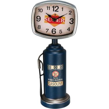 Imagem de Relogio De Mesa Vintage Decorativa Metal 36x15x10cm Azul