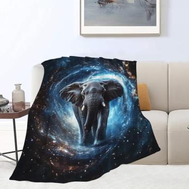 Imagem de Cobertor de elefante, cobertor cósmico de elefante, estampa de vida selvagem, galáxia, aconchegante, flanela, pelúcia, leve, presente para homens, mulheres, adultos, para sofá, cama, decoração de 101