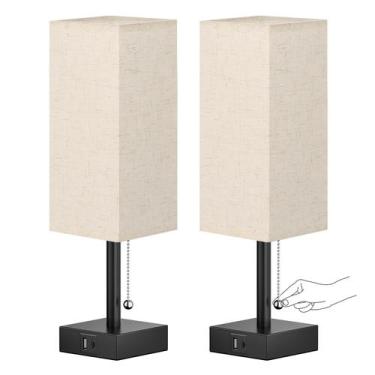 Imagem de Conjunto de luminárias de mesa aooshine Beige Linen com portas USB, 2 
