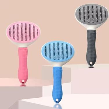 Imagem de Escova Removedora Tira Pelos Pet Cães e Gatos Rasqueadeira Tira Pelos Mortos Animais (Rosa)