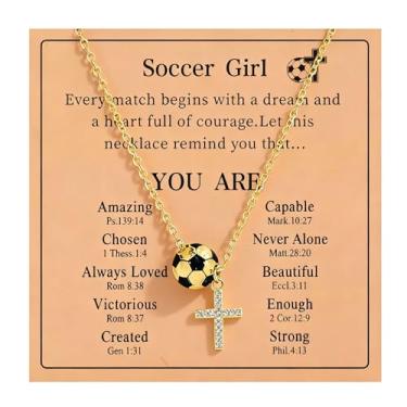 Imagem de Aonklot Colar de softball, futebol e voleibol, feminino, pingente de cruz com strass, joias de fé cristã, acessórios esportivos, presentes de Natal, Large, Sem Pedra Preciosa