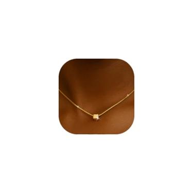 Imagem de Darenli Colar com pingente de cubo para mulheres, joia de corrente de cobre banhada a ouro 18K, acabamento espelhado brilhante, design moderno simples, presente para aniversário de aniversário